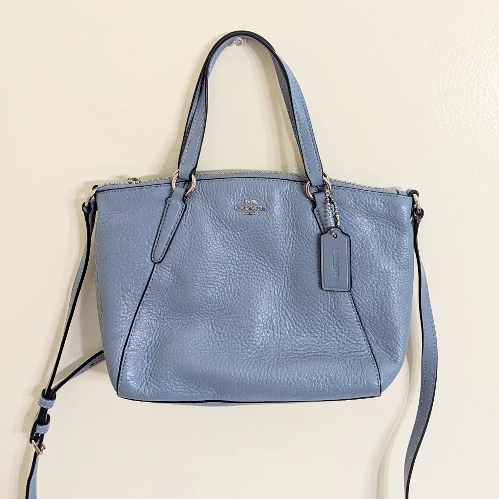Coach Kelsey‎ Pebble Leather Small Satchel Blue 10 1/2 (L) x 7 (H) x 2 1/2 (W)